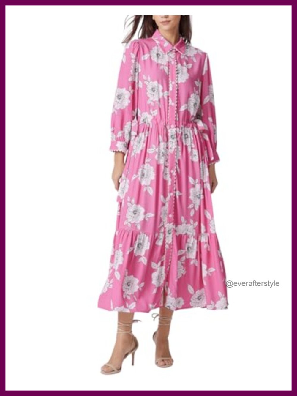 Womens Floral Maxi Shirt Dress Button Down Drawstring Waist Midi